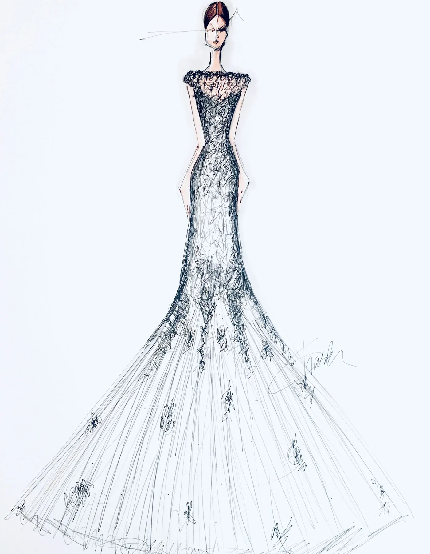 Sharon Cunningham Bride wedding dress fashion illustration