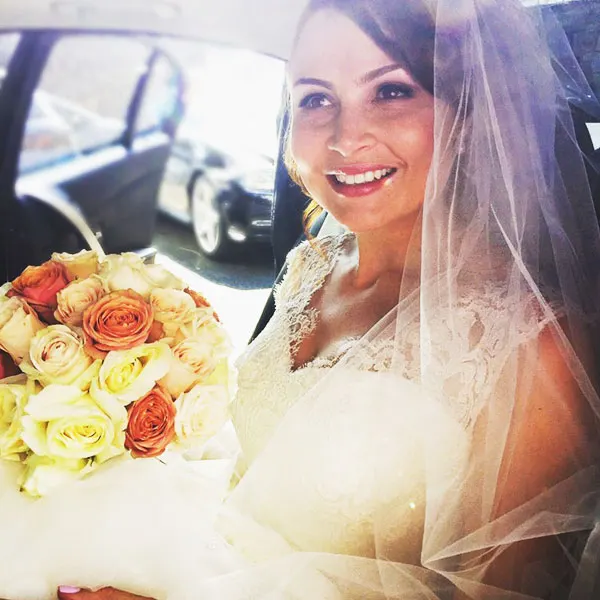 Real bride in a Sharon Cunningham gown